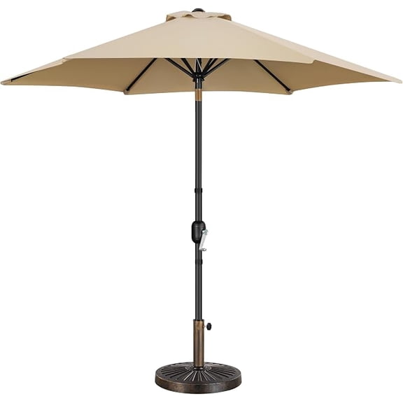 9FT Patio Umbrella Outdoor with Heavy Duty Base Included,Table Umbrella with Push Button Tilt and Crank, UV Protection Waterproof for Yard/Outdoor/Wedding Parties and Events