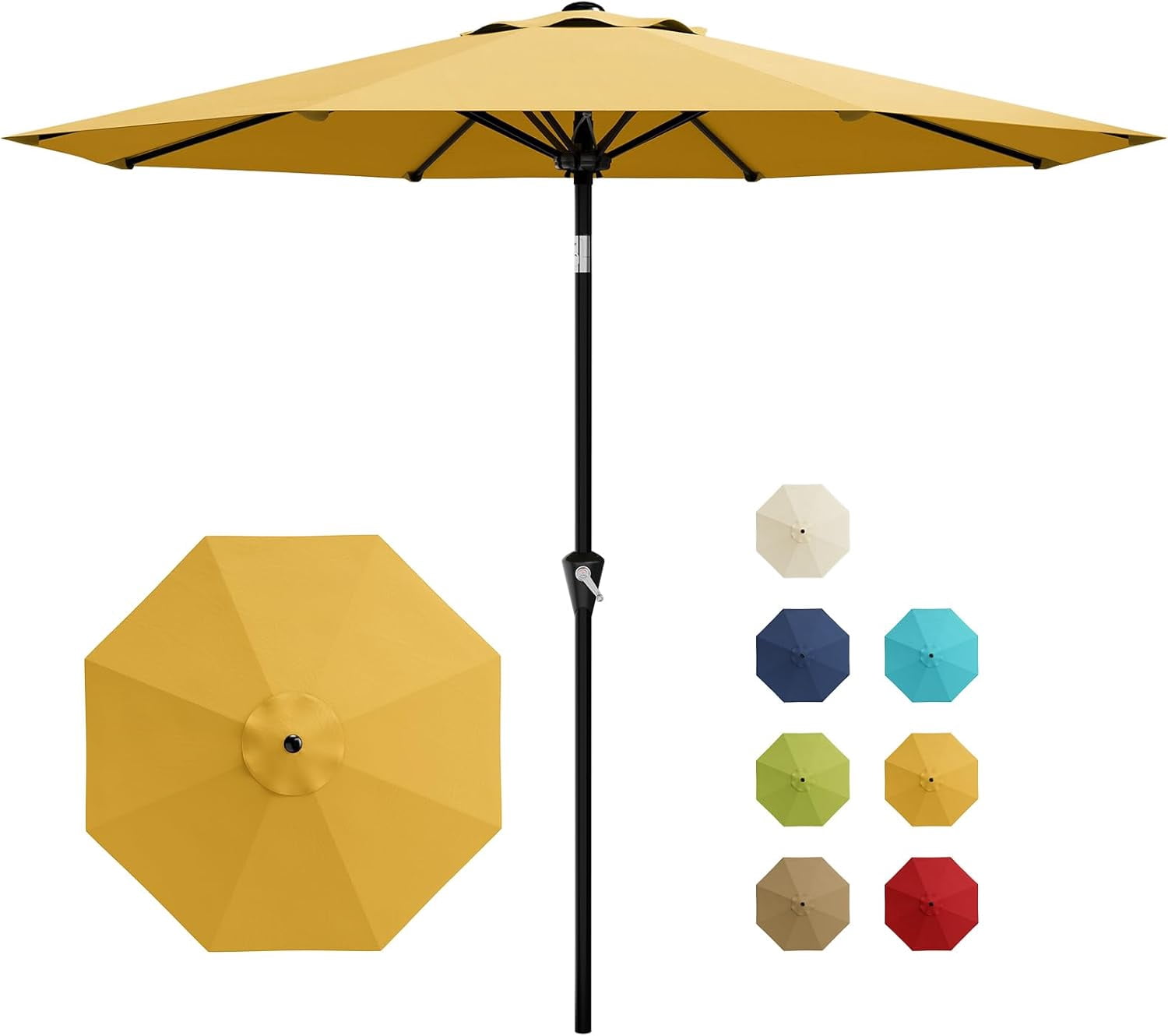 9FT Patio Umbrella - Outdoor Table Umbrella with Smooth Crank Lift, Push Button Tilt and 8 Sturdy Ribs - Market Umbrella UV Protection Waterproof for Pool, Deck, Yard, Garden (Yellow)