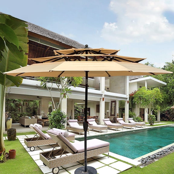 9FT Patio Umbrella, Outdoor Table Umbrella With Air Vents, Crank, Push Button Tilt, 3-tier Outdoor Terrace Umbrella For Garden, Deck, Backyard, Pool