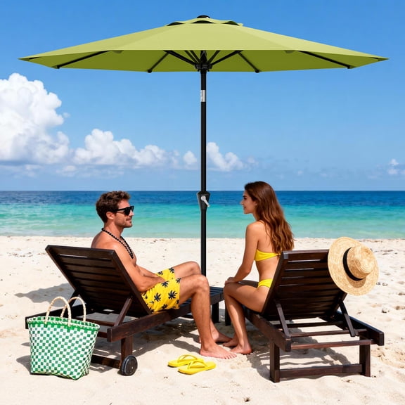 9FT Patio Umbrella with Push Button Tilt & Crank, Heavy-Duty Waterproof UV50+ Shade, Wind-Resistant 8-Rib Canopy for Deck, Garden, Pool, Backyard & Commercial Patio