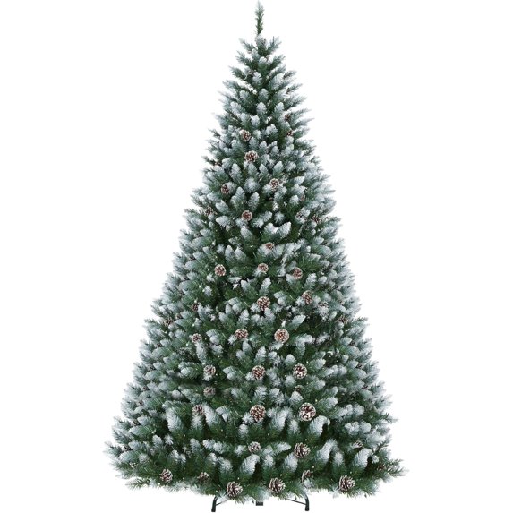 9FT Pre-Lit Artificial Christmas Tree with 900 Warm White LEDs, Mixed Pinecone Decor, Sturdy Metal Base - Green Premium Holiday Tree for Home, Office & Parties (1738 Tips)