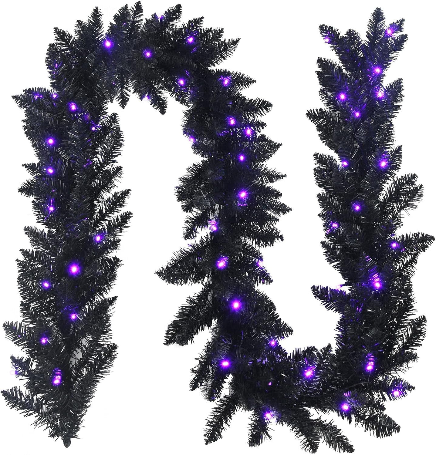 9ft Black PVC Garland with Purple LED Lights