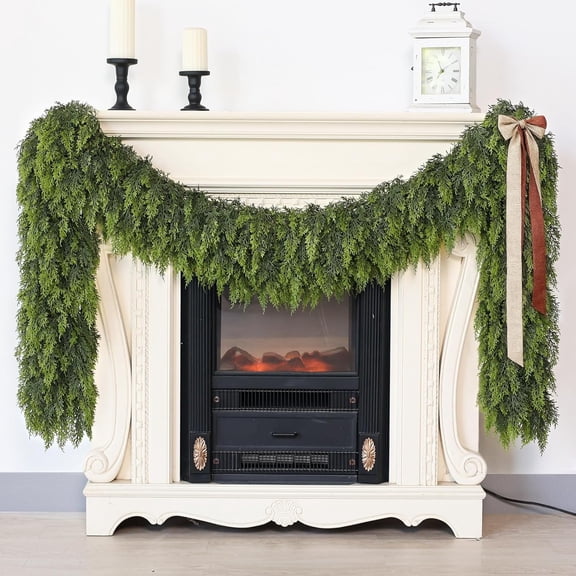 9FT Real Touch Cedar Christmas Garland, Artificial Pine Needles Garlands, Faux Greenery Garland for Holiday Fireplace,Table, Window, Stairs, Mante, Indoor Outdoor Christmas Decorations (2PCS)