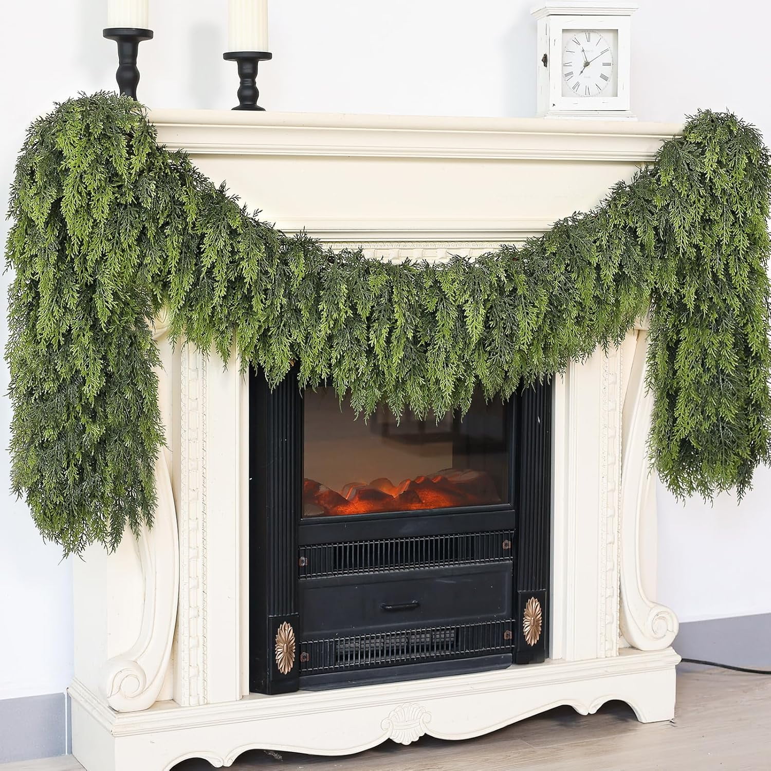 Guirlande De Noël En Cèdre Artificiel 180 Cm - Décoration Réaliste Pour Cheminée, Table, Intérieur/extérieur, Fêtes