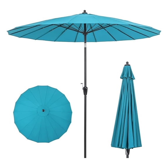 9FT Round Patio Umbrella, Outdoor Umbrella with 18 Fiberglass Ribs, Push Button Tilt, Crank, Fade-resistant Canopy & Ventilation, Aluminum Table Umbrella for Backyard, Pool (Turquoise)