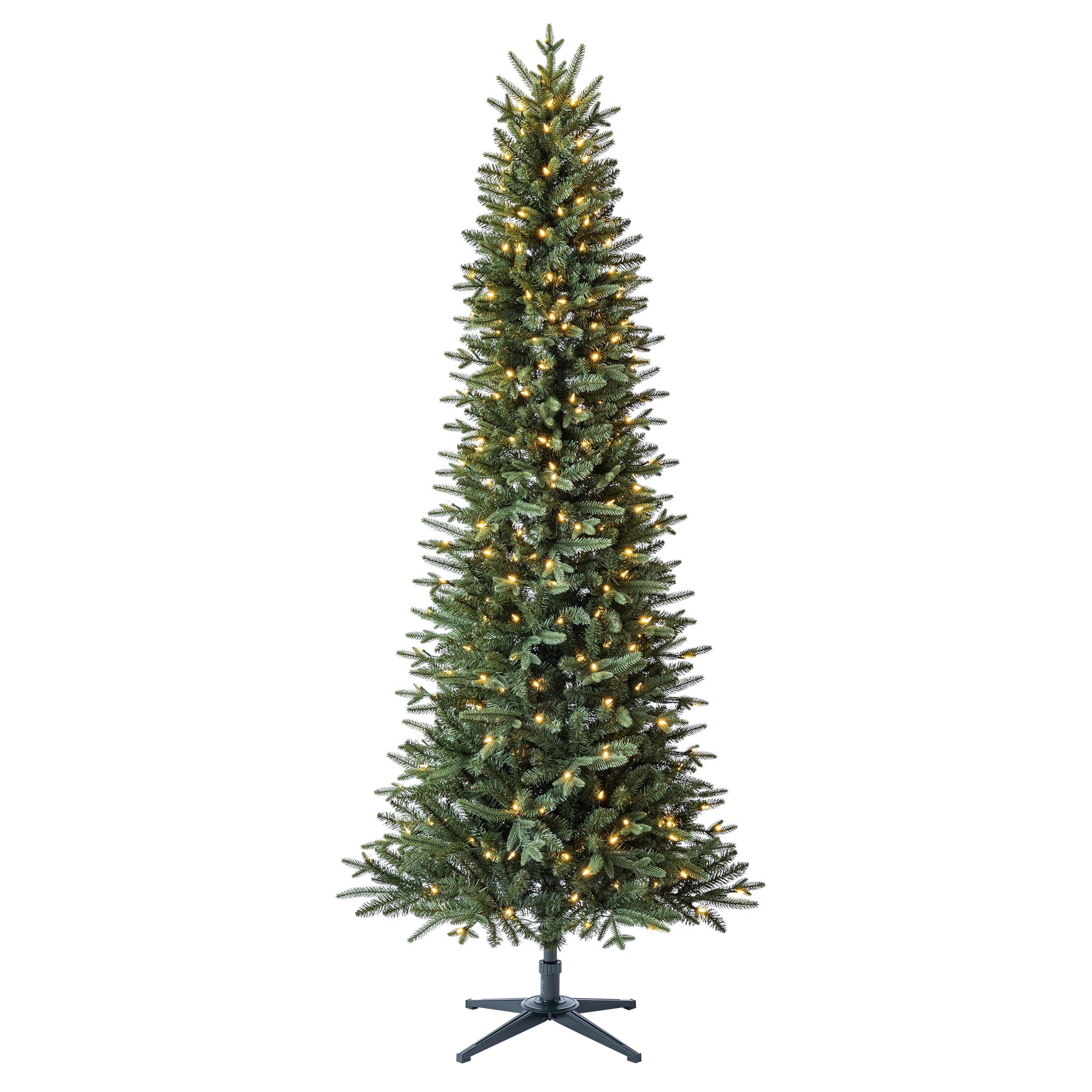 9' Pre-Lit Sanford Pencil Fir Green Artificial Christmas Tree with 500 Warm White LED Lights and Stand, by Holiday Time