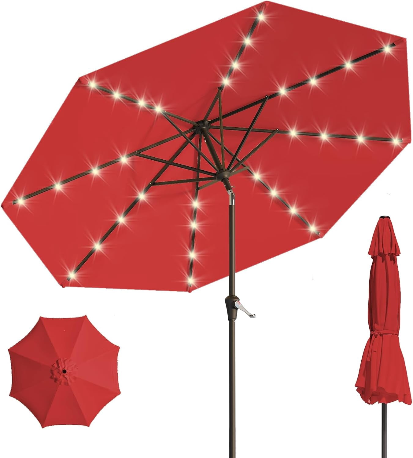 Ombrellone con LED 350 cm con protezione UV 30+ a manovella pieghevole in ombrellone balcone giardino balcone ombrellone a manovella verde