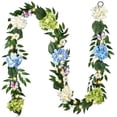 thumbnail image 1 of 9FT Spring Summer Garland with Lights for Mantle, Blue Green White Hydrangeas Flower Garland with Eucalyptus Leaves Butterfly for Home Table Centrepiece Stairs Wedding Party Decorations, 1 of 6