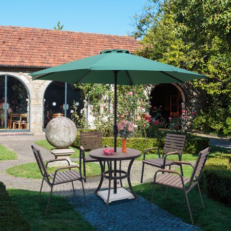 9FT Table Umbrella 1.5 Diameter Pole Outdoor Garden Patio Adjustable Crank Easy Ratcheting Folding 8 Ribs Green