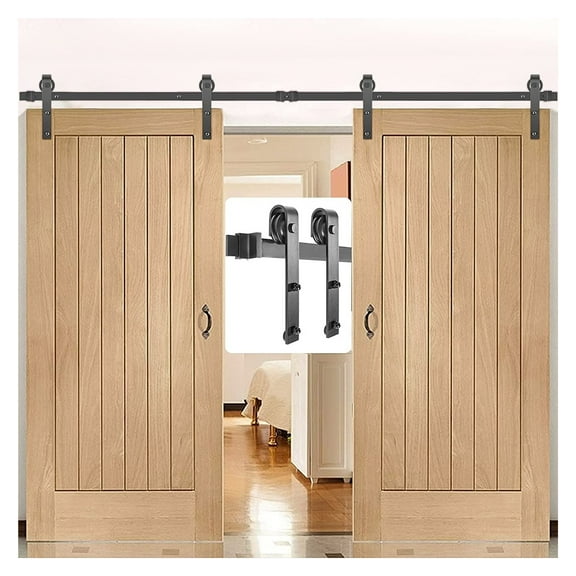 9FT Wood Sliding Barn Door Hardware Slides Kit, Door Slide Load-Bearing Double Carbon Steel Barn Door Track And Rollers System ,Include Installation Instructions
