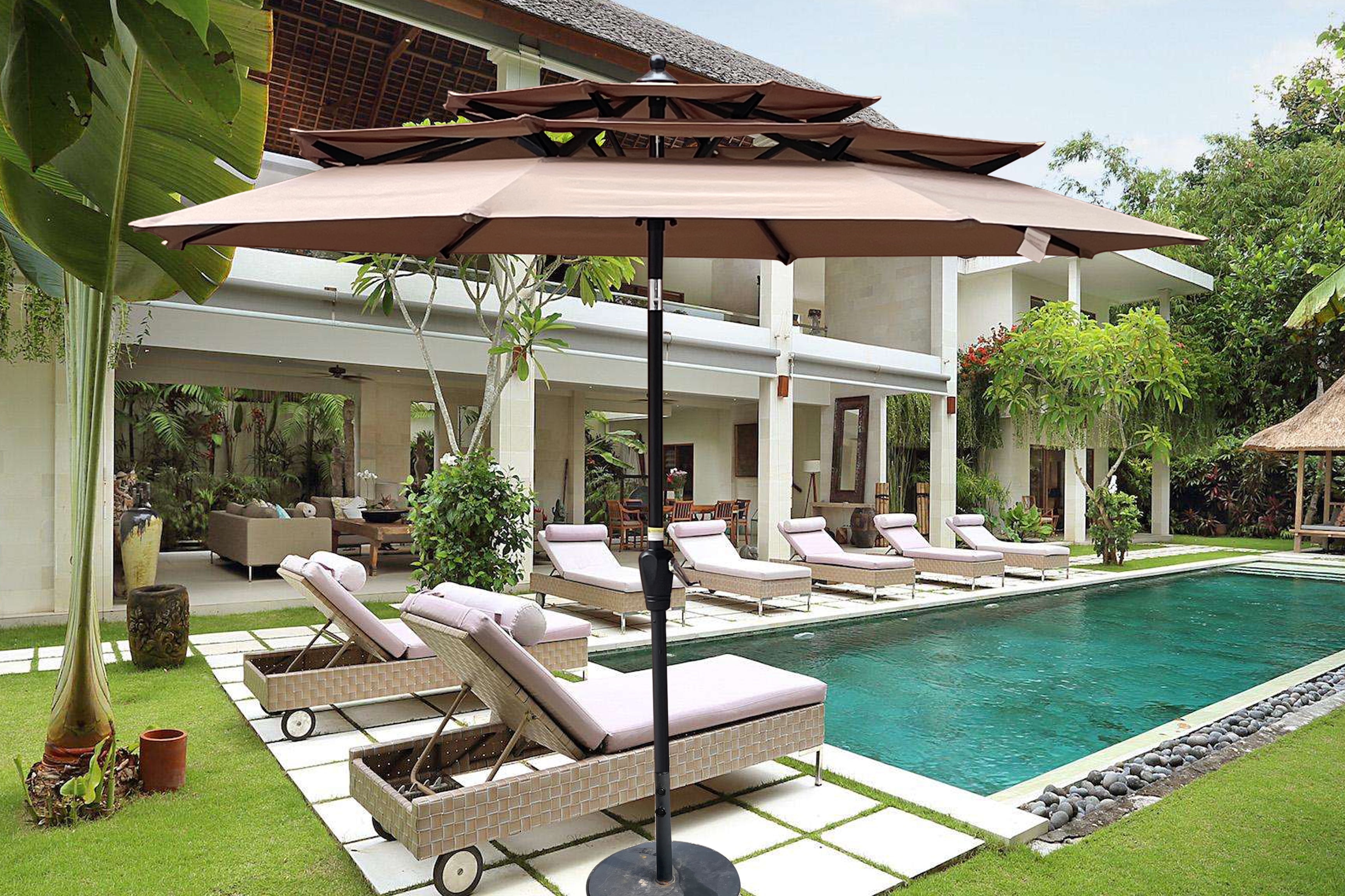 9Ft 3-Tiers Outdoor Patio Umbrella with Crank and Tilt and Wind Vents