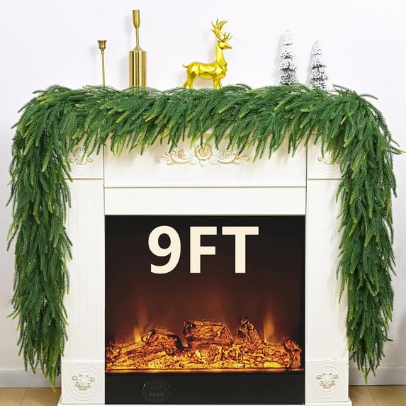 9Ft Cedar Garland Artificial Realistic, Real Touch Norfolk Pine Garland, Christmas Garland for Mantle Table Front Door Xmas Holiday Indoor Outdoor Decorations
