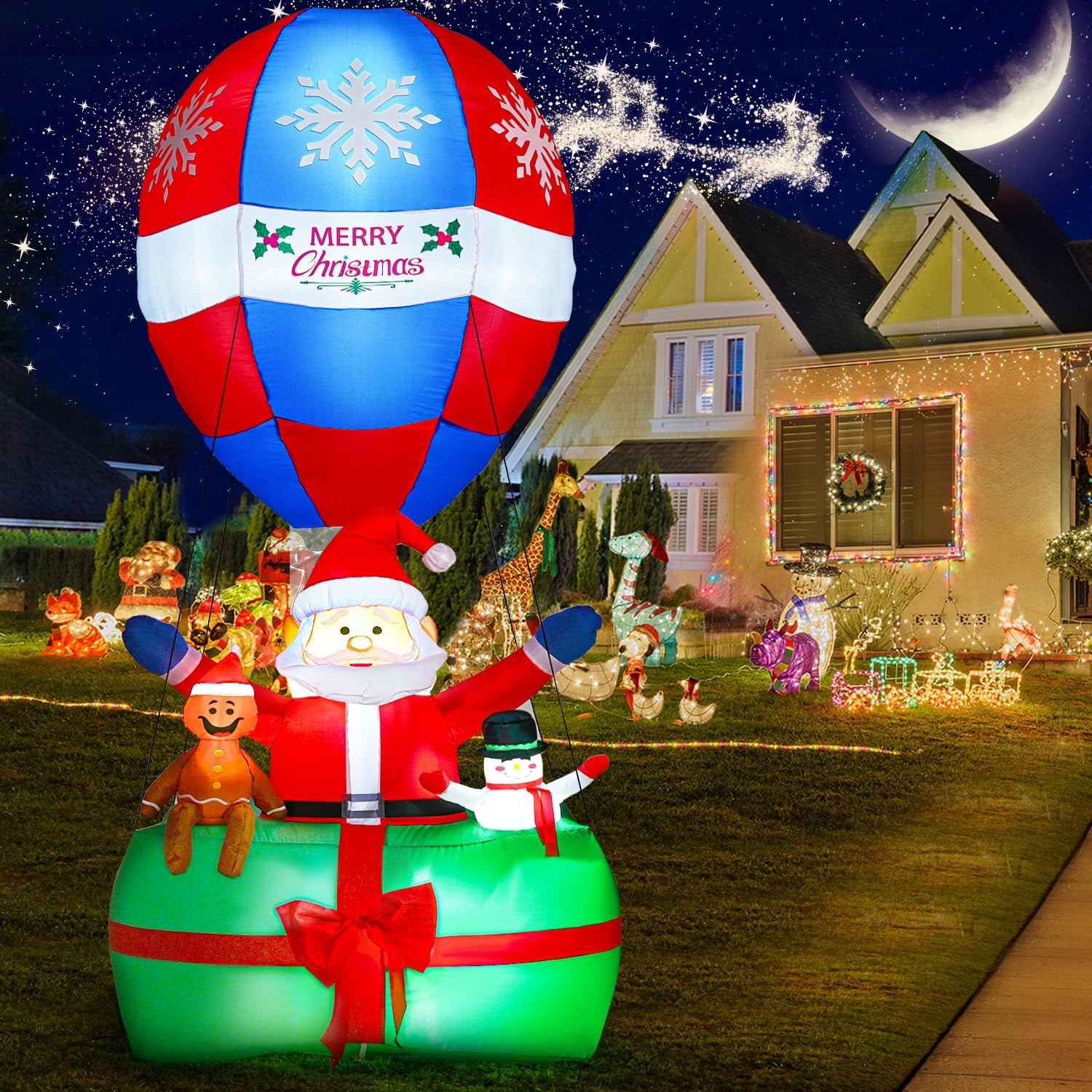 9Ft Christmas Inflatables Outdoor Decorations, LED Lighted Santa