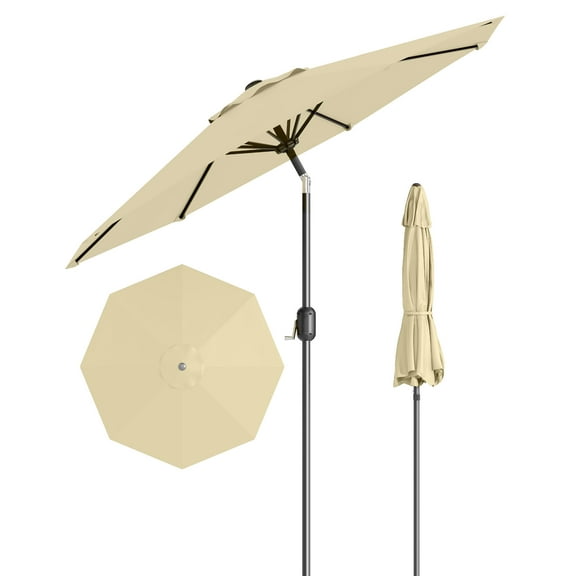 9Ft Patio Umbrella - 8 Sturdy Ribs Outdoor Table Umbrella with Crank Lift & Push Button Tilt - Market Umbrella for Pool, Deck, Yard, Garden