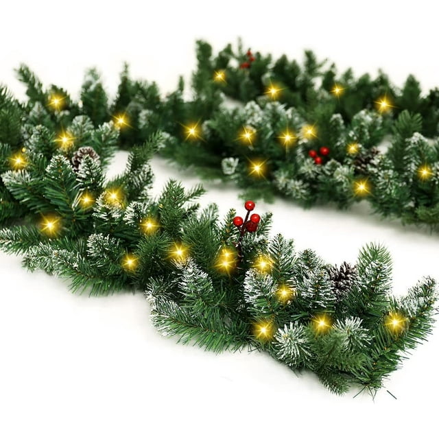 9Ft PreLit Christmas Garland, Artificial Holiday PE Mixed Garland with