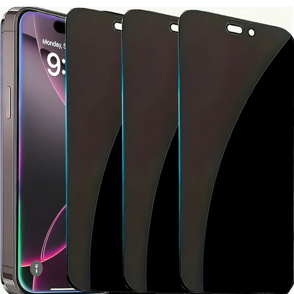 9H Hardness iPhone Privacy Glass Screen Protector 3-Pack | 9H Hardness, Anti-Peeping, Anti-Fingerprint, Full Coverage Tempered Glass Film with Edge Protection