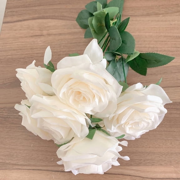 9Heads Roses Bouquet Artificial Flower Milk White Ivory White Rose Fake Rose Living Room Decoration Wedding