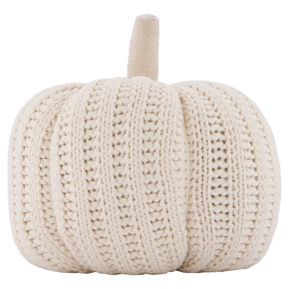 Knit Pumpkin Decorative Pillow, Cream, 9", Fall by Way To Celebrate