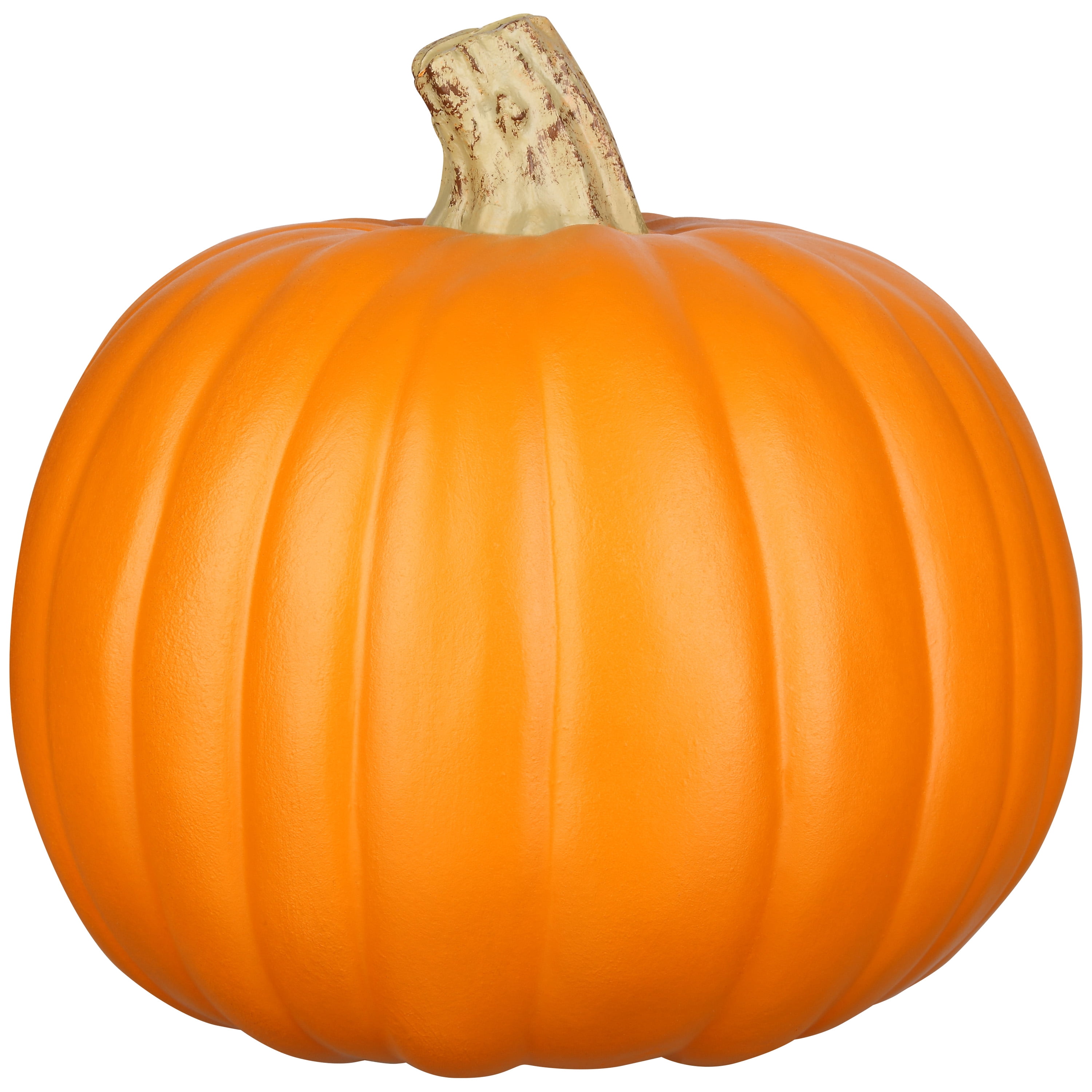 9-Inch Round Crafted Orange Pumpkin with Natural Stem for Outdoor Decor