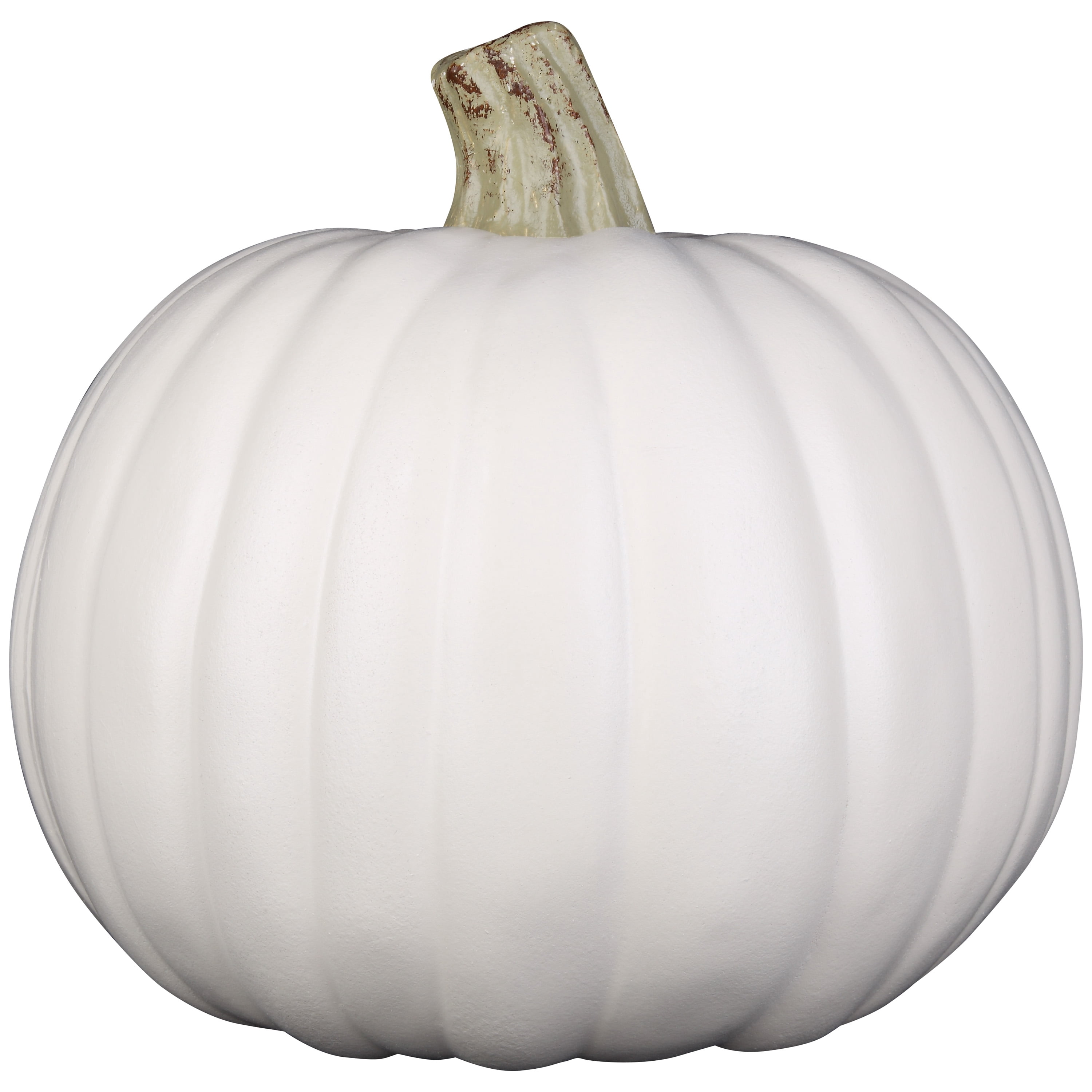 9-Inch Molded Cream White Craft Pumpkin with Gold Natural Stem for Outdoor Decor