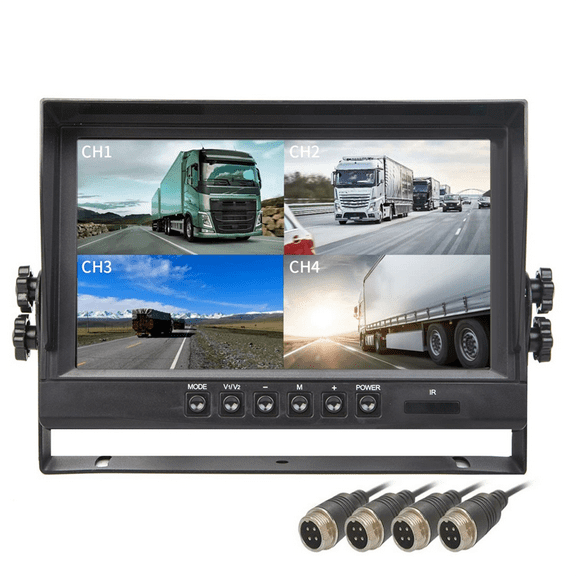 9In LCD Car Rearview Quad Split Monitor,4 Channels 4CH Car Monitor 4 Split Screen Display for Car Truck Reversing Camera