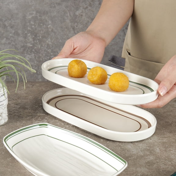9In X 4.5In, Pack Of 2 Two Tone Melamine Elliptical Serving Plates, Lightweight Unbreakable Oval Platter For Serving Food Snacks Appetizers And Daily Use, For Home Kitchen Dining