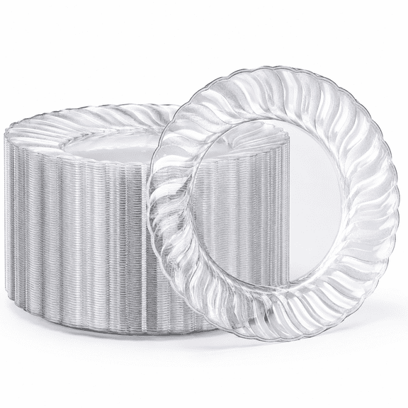 9Inch-100pcs-Clear 9 Inch Disposable Plastic Party Plates, Reusable Hard Party Supplies