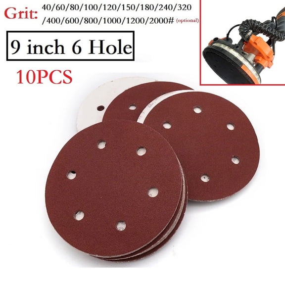 9Inch 6 Hole 225Mm Wall Sander Sandpaper Metal Grinding Disc Abrasive Polishing Woodworking Tool 40-2000 Grit Sanding Discs 320# Smile Home