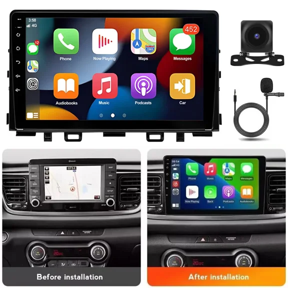9Inch Car Navigation Android 13 Player Compatible for Kia Rio 2018-2023 Wireless Carplay/Android Auto Car Stereo Radio with Camera and Microphone Steering Wheel Control GPS Player