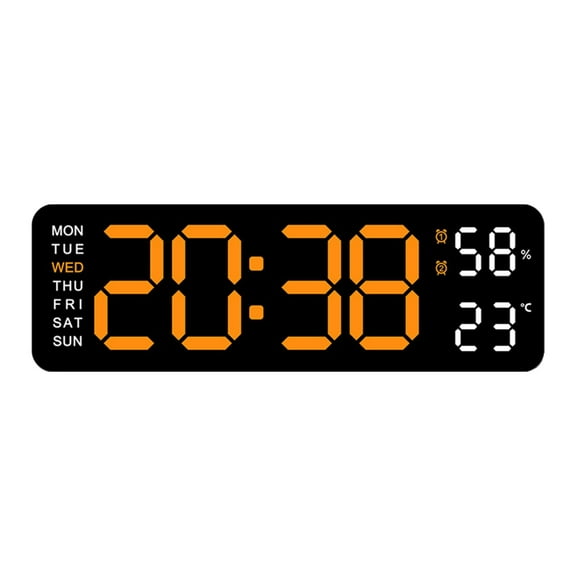 9Inch Digital Wall Clock LED Alarm Clock Large Display, 3 Level Brightness Adjustable with Calendar and Temperature