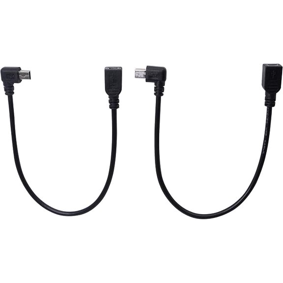 9Inch Mini USB Cable Combo Mini USB Female to Right Angle & Left Angle Male Data Sync and Charge Extension Cable (Black)(2-Pack) RL