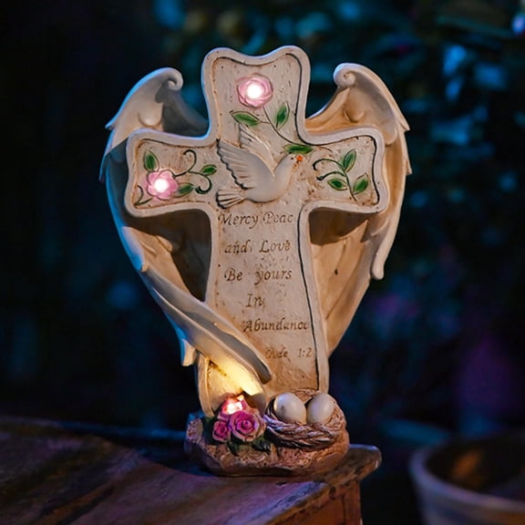 9Inch Solar Cemetery Cross Vase with Light, Weather-Resistant Resin Outdoor Grave Flower Vase with Auto On/Off LED, Waterproof for Tomb Day Memorial Cemetery Garden Decor