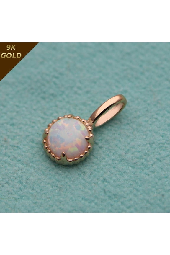 9K Solid Gold Opal Pendant  Dainty Round Opal Necklace Charm, October Birthstone Jewelry, Minimal Gold Gift for Her ,Opal Necklace Charm
