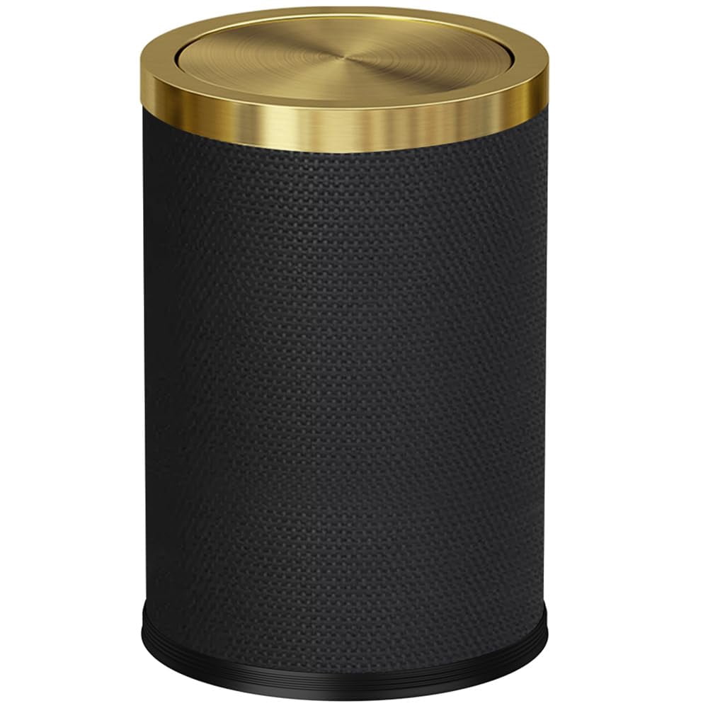 9L/2.3GAL Small Trash Can with Swing Lid, Waste Paper Baskets for Bathrooms,Black and Gold Trash Can for Bathroom,Bedroom, Powder Room,Office,Laundry Room (9L-Black)