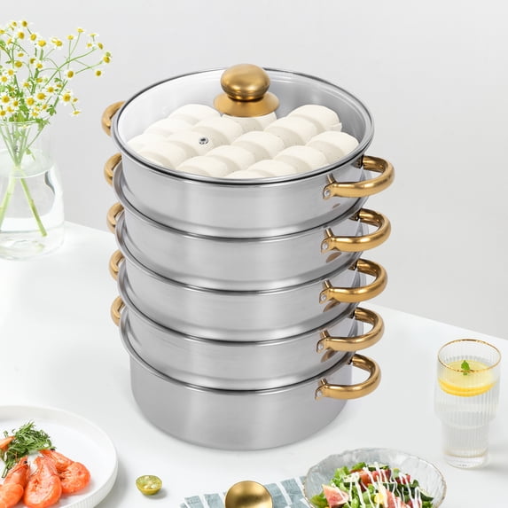 9L 5-Tier Cookware Steaming Pan Cooking Pot Stainless Steel Steamer Baskets 30cm