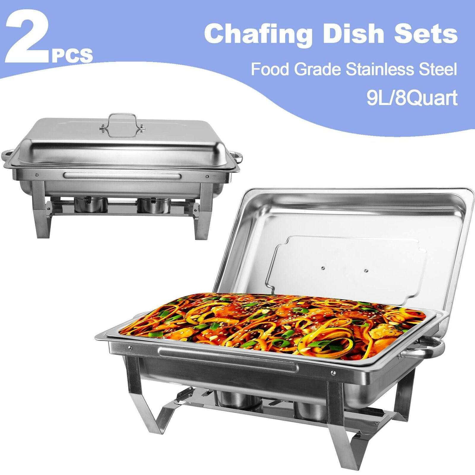 9L/8Q 2Pack Chafer Chafing Dish Sets Pans Stainless Steel Catering Food Warmer