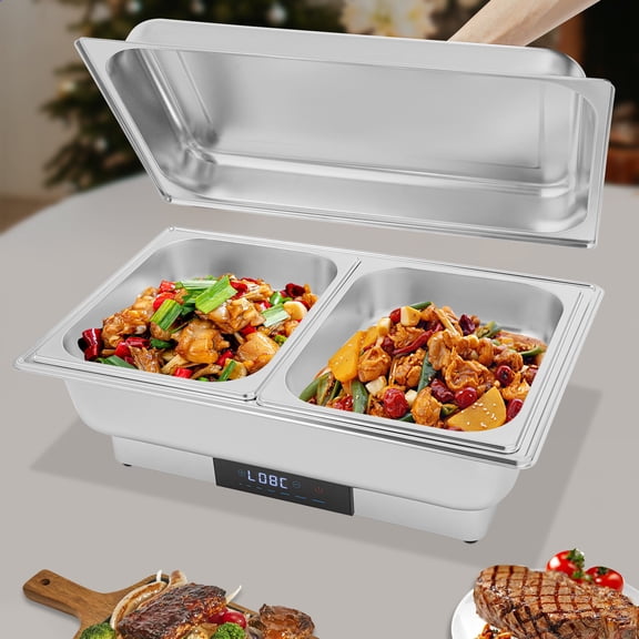 9L/9.51Qt Electric Chafing Dish Buffet Set, Stainless Steel Buffet Server, Food Warmer with Temperature Control for Buffets, 600W