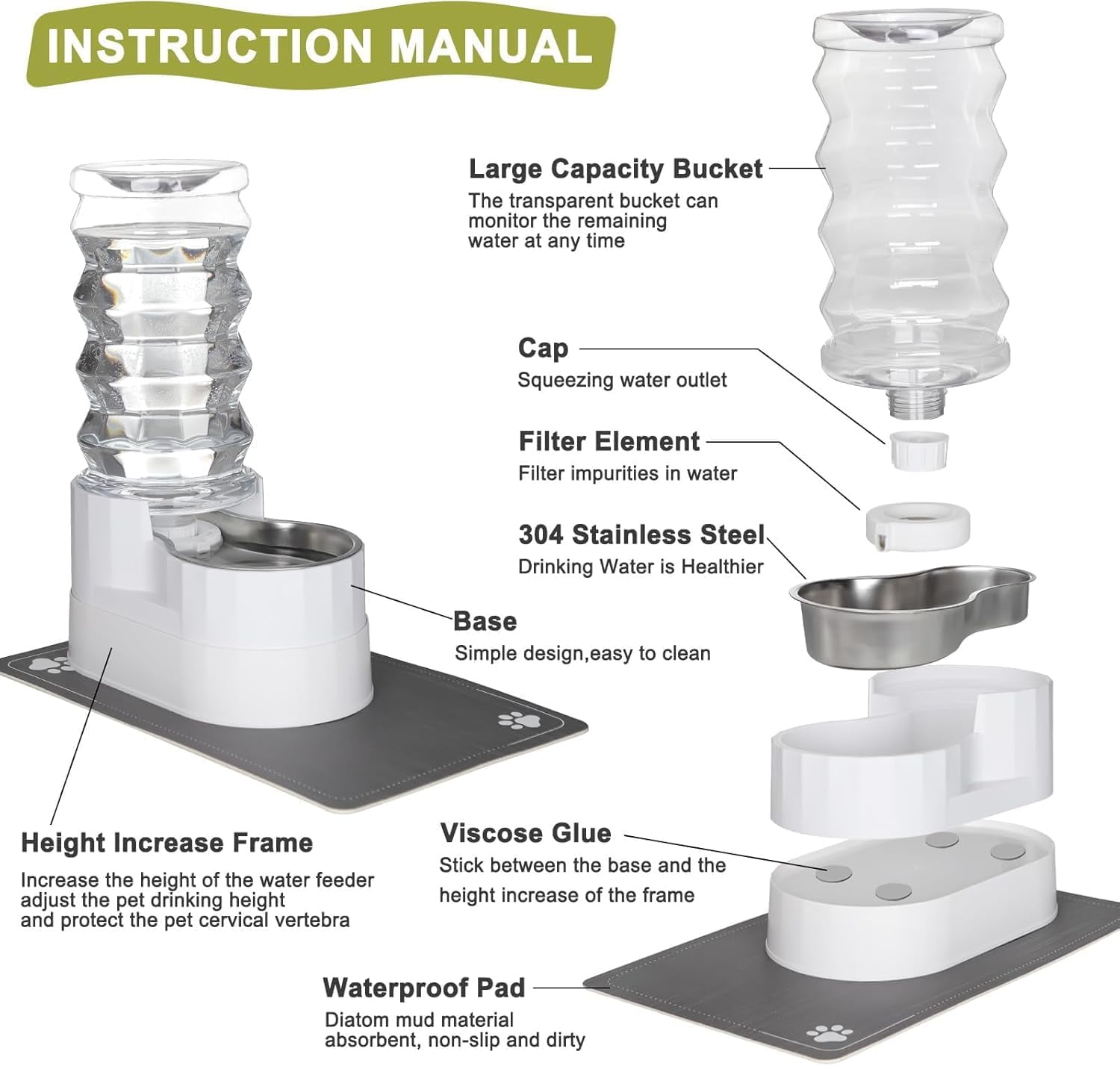 9L Automatic Stainless Steel Gravity Raised Pet Water Dispenser with Triple Filter for Senior Dogs
