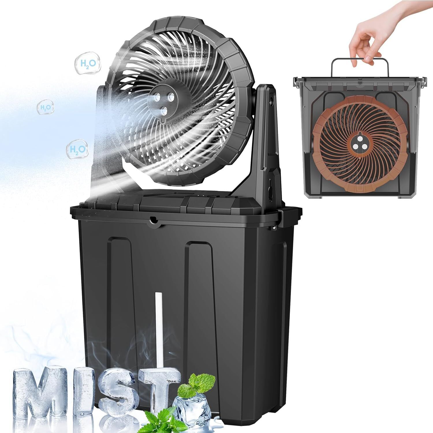 9L Bucket Portable Misting Fan for Outdoors Patios 20000mAh
