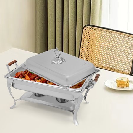 9L Chafing Dish Buffet Server, Stainless Steel with Mirror Finish, Perfect for Weddings, Banquets & Buffets, Elegant Design with Wooden Handle