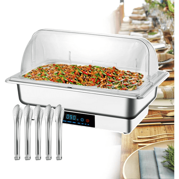 9L Electric Chafing Dish Buffet Server, Commercial Food Warmer with Adjustable Temperature Control (50-90C) & Digital Display, Stainless Steel Warming Tray for Catering, Parties, and Events