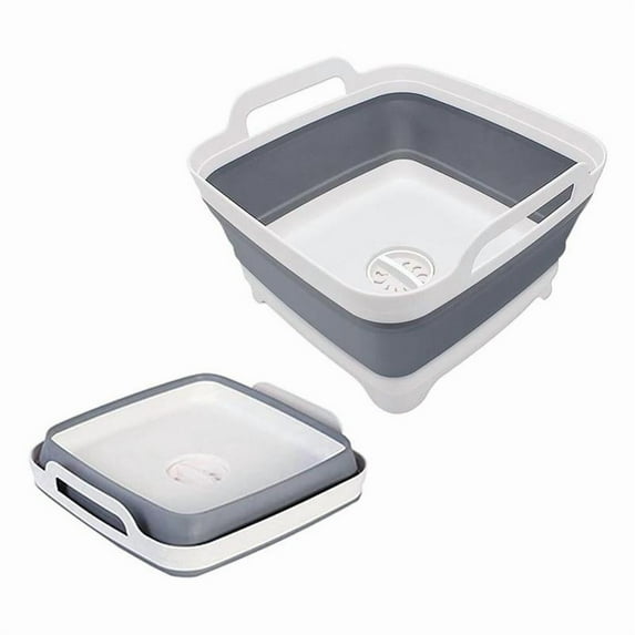 9L Folding Washing Basin, 1 Count Portable Collapsible Space Saving Fruit Vegetable Washing Cleaning Bucket, Multi-purpose Drain Plug Design Food Storage Basin, Home Goods, Easy Cleaning