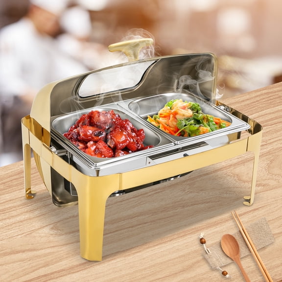 9L Gold Chafing Warmer Dual Compartment 201SS Party Buffet
