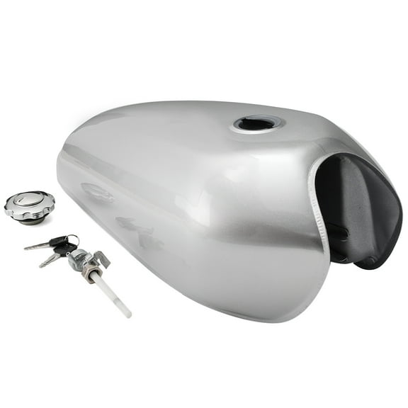 9L Motorcycle Cafe Racer Vintage Fuel Gas Tank With Tap Fit For Honda CG125 (Silver)