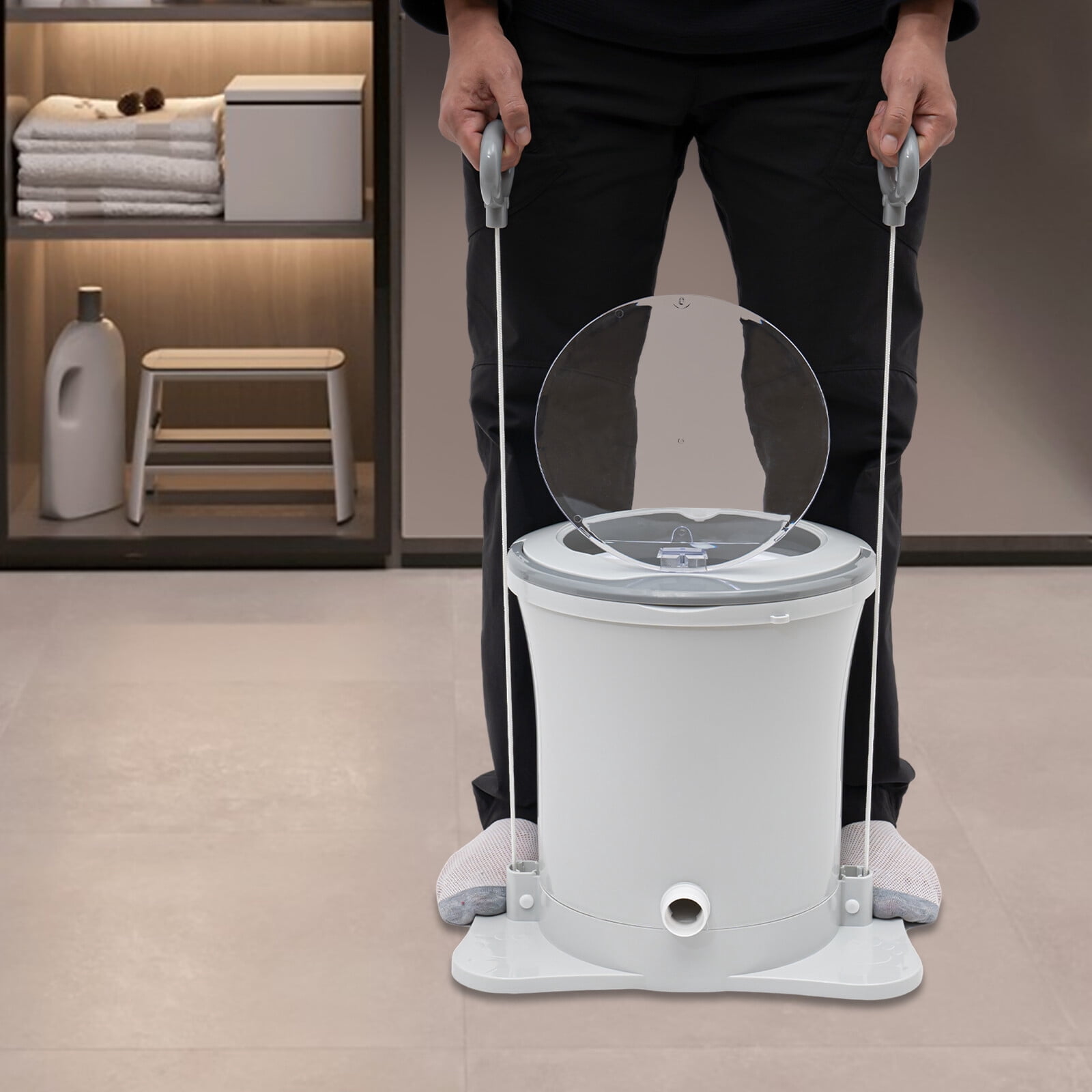 9L Portable Foot Operated Non-Electric Dehydrator Mini Manual Dehydrator Washing Machine White Round