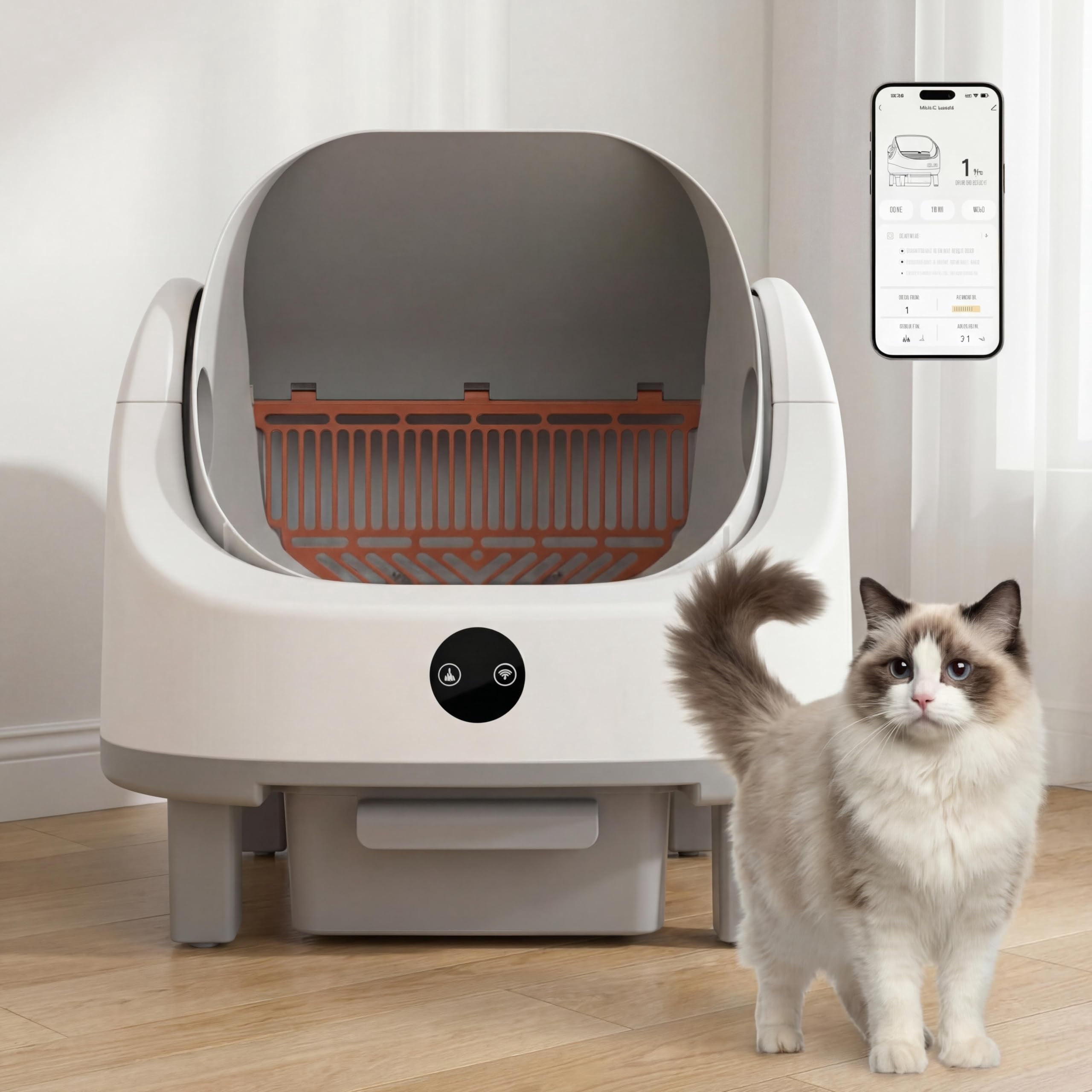 9L Self Cleaning Litter Box, Automatic Litter Box for Multiple Cats with Open-Top Design, APP Control, Real-Time Monitoring, Odor Control, 96L Drum, Waste Bin, Infrared Safety Sensors