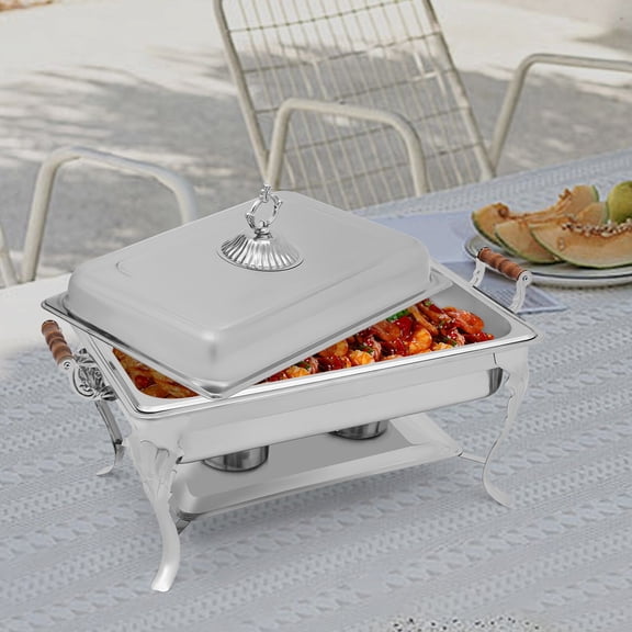 9L Stainless Steel Rectangular Chafing Dish Buffet Set Adjustable Flame Warm Cold Food Holder For Party
