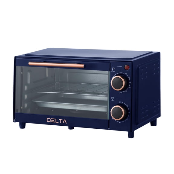 9L Toaster Oven, Small Countertop Electric Oven 750W, 60-Min Timer Auto Shut-Off, Tempered Glass Door, 2-Knob Manual Control, Compact Toaster Ovens Countertop with Baking Tray & Rack