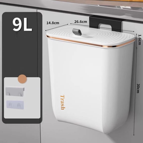 9L Wall Mount Waste Bin Kitchen Cabinet Door Cupboard Hanging Trash Can With Lid