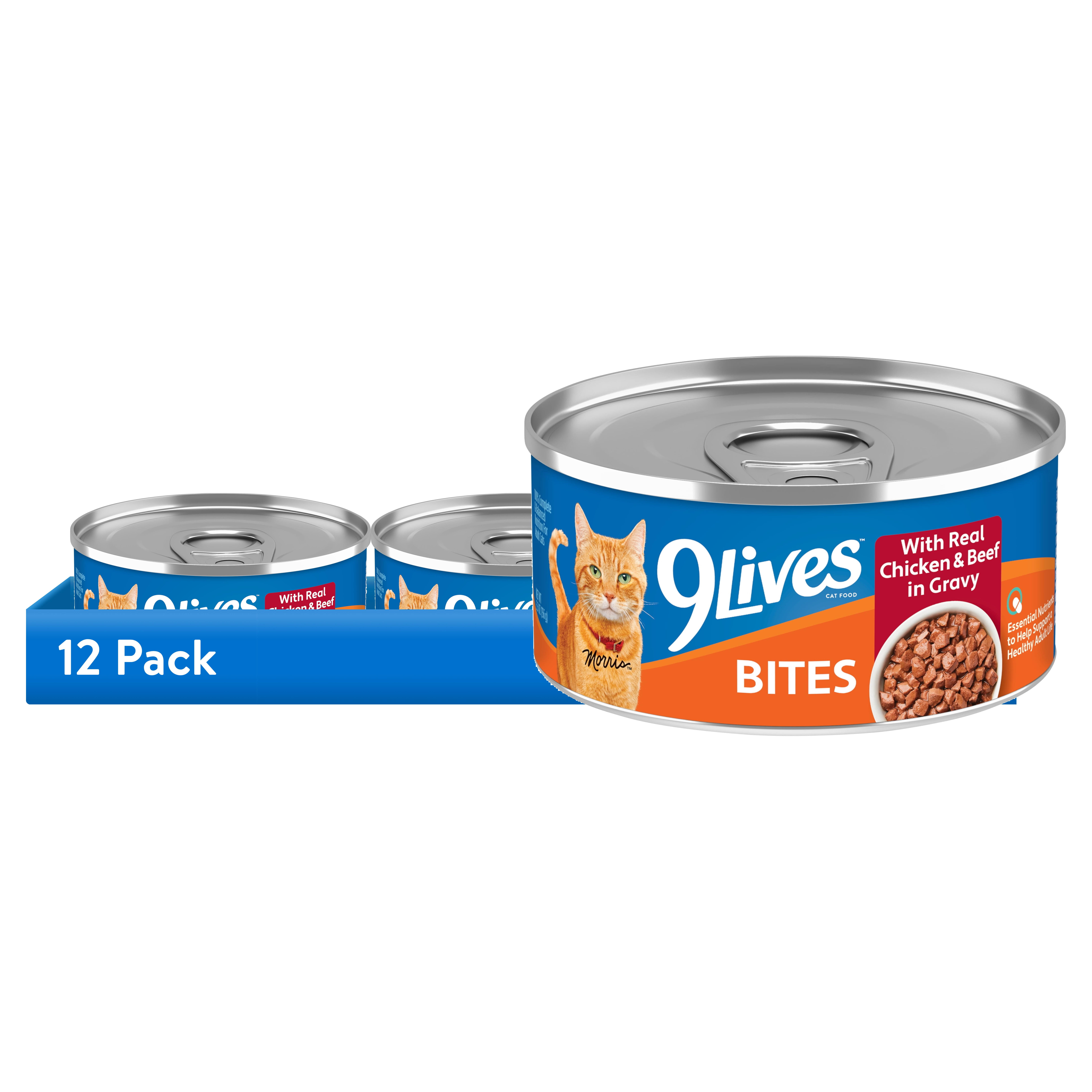 (12 pack) 9Lives Bites Wet Cat Food With Real Chicken & Beef in Gravy, 5.5 oz. Can
